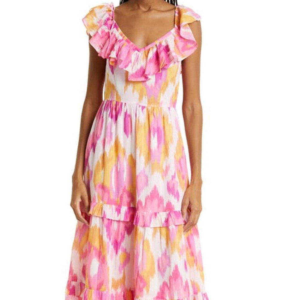 Banjanan Pink Twiggy Tiered Ruffle Maxi Dress S